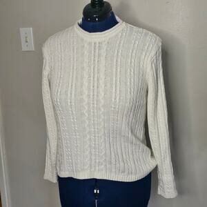 Jennifer Moore White Corton Cable Knit Sweater Size XL